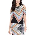thumbnail image 1 of Rachel Roy Womens Printed Cold-Shoulder Pullover Blouse, Black, Large, 1 of 1