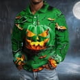 thumbnail image 5 of GrmtClth Men's Long Sleeve Halloween Casual Polo Shirts Classic Turn Down Collar Pumpkin Bat Holiday Pattern Lightweight Athletic Outdoor Pullover Tops Green M, 5 of 7