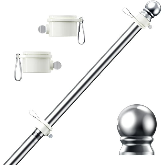 Flag Pole, Tangle Free Spinning Stainless Steel Rustproof Flagpole for 3x5 Sports Fan Outdoor Flags for Outside House (Silver, 5FT, Without Bracket)