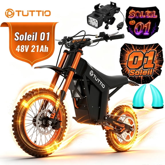 Tuttio Soleil 01 Electric Dirt Bike,3000W 200N·m High Torque, 48V21AH Battery, 14"/12" Full Suspension Off-Road Motocross