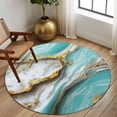 thumbnail image 3 of Turquoise Marble Round Rug 8ft Washable Circle Rugs Non Slip Modern Abstract Gold Stripes Art Large Area Rug Indoor Floor Carpet for Bedroom Kitchen Living Room Home Office Dining Room Nursery, 3 of 7