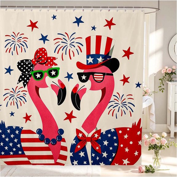 Erosebridal Kawaii Flamingo Animals Shower Curtain 72Wx72L,Cute Tropical Bathroom Curtain,White Blue