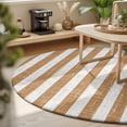 thumbnail image 4 of Brown Stripes 4FT Round Area Rugs Modern Abstract Linens Farmhouse Soft Small Round Rug Non-Slip, Ultra-Thin Indoor Circle Carpet for Bedroom Entryway Kitchen Bathroom, 4 of 9