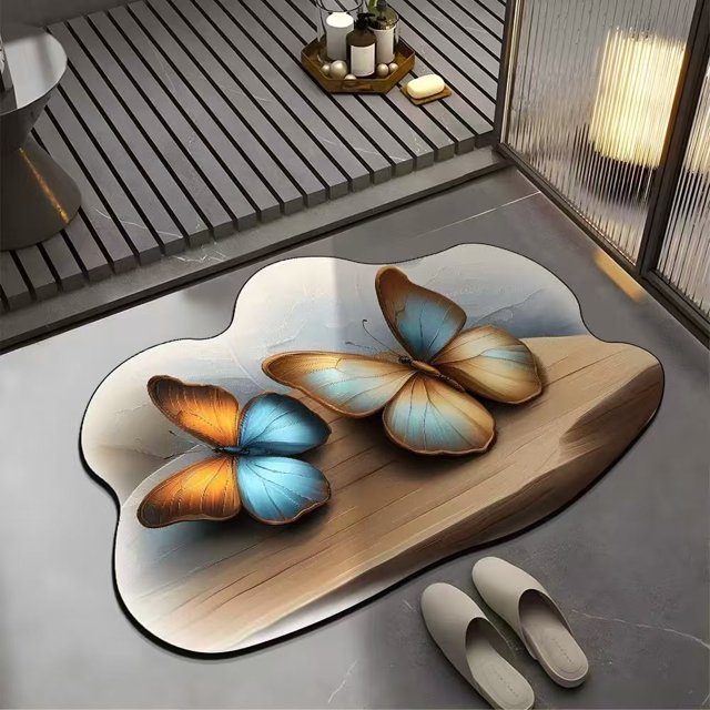 Light Luxury Butterfly Absorbent Floor Mat Household Bathroom Floor Mat Strong Water Absorption Irregular Kitchen Dirt-Resistant Non-Slip Mat
