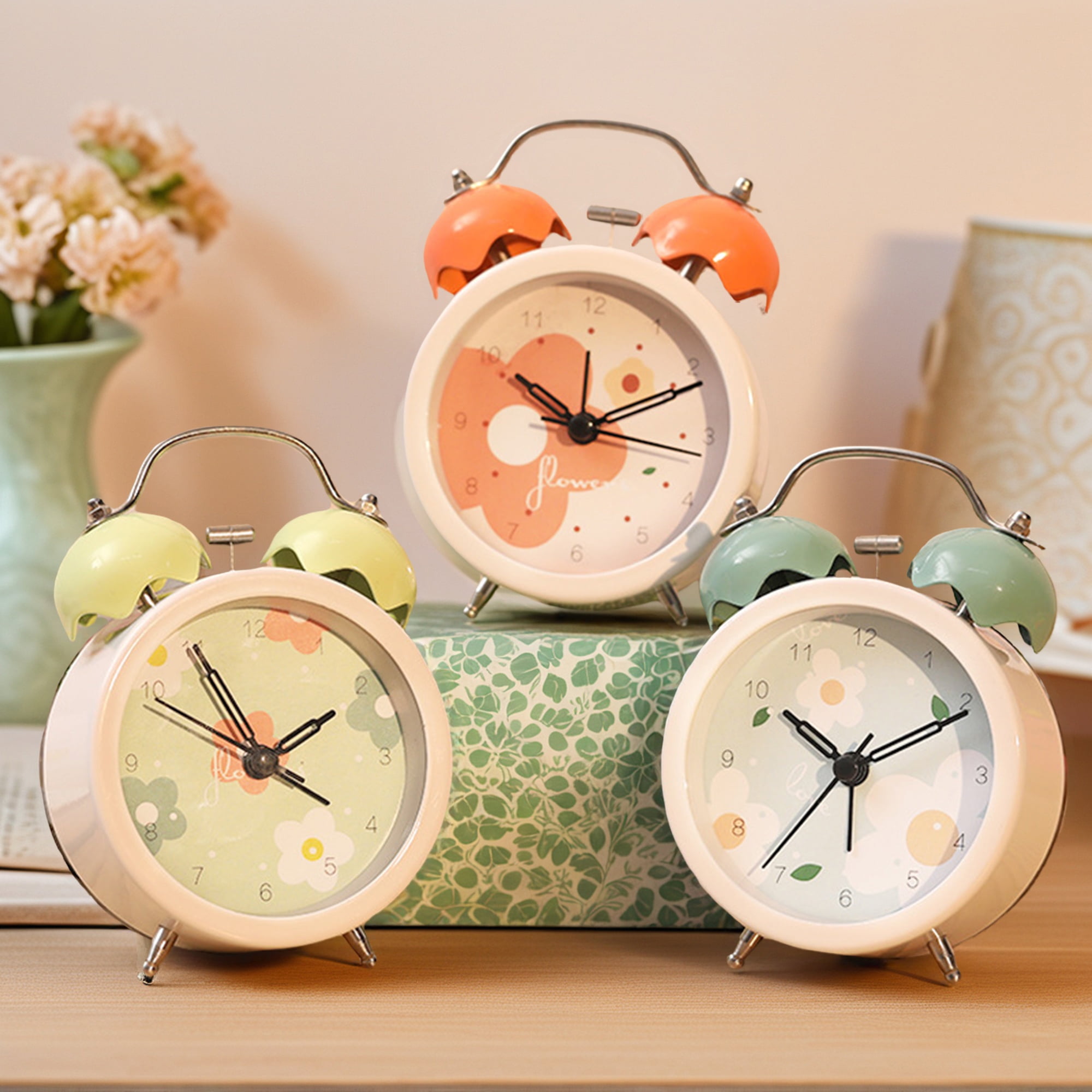 Unique Bargains Compact Size Silent Mechanical Alarm Clock Orange 3.3"L x 2.0"W x 5.1"H