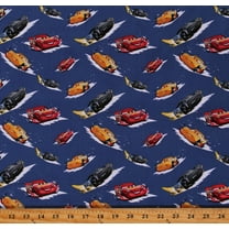 Cotton Cars Toss Lightning McQueen Cruz Ramirez Jackson Storm Racecars Racing Disney Pixar Kids Blue Cotton Fabric Print by the Yard (67748-B110210)