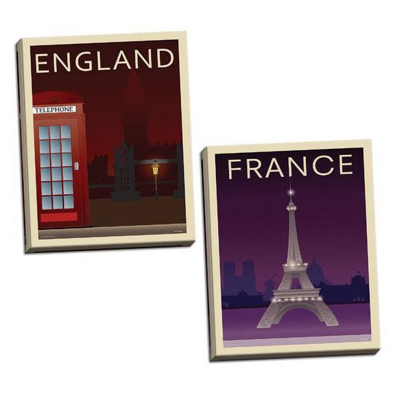 Gango Home Decor 'Telephone Box and Eiffel Tower' 2 Piece Graphic Art Print Set