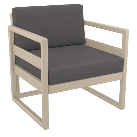Mykonos Patio Club Chair Taupe with Acrylic Fabric Charcoal Cushions