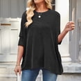 thumbnail image 5 of qucoqpe Womens Summer Tops Fashion Casual Ribbed Batwing 3/4 Sleeve Tunic Shirts Loose Fit Blouses, 5 of 5