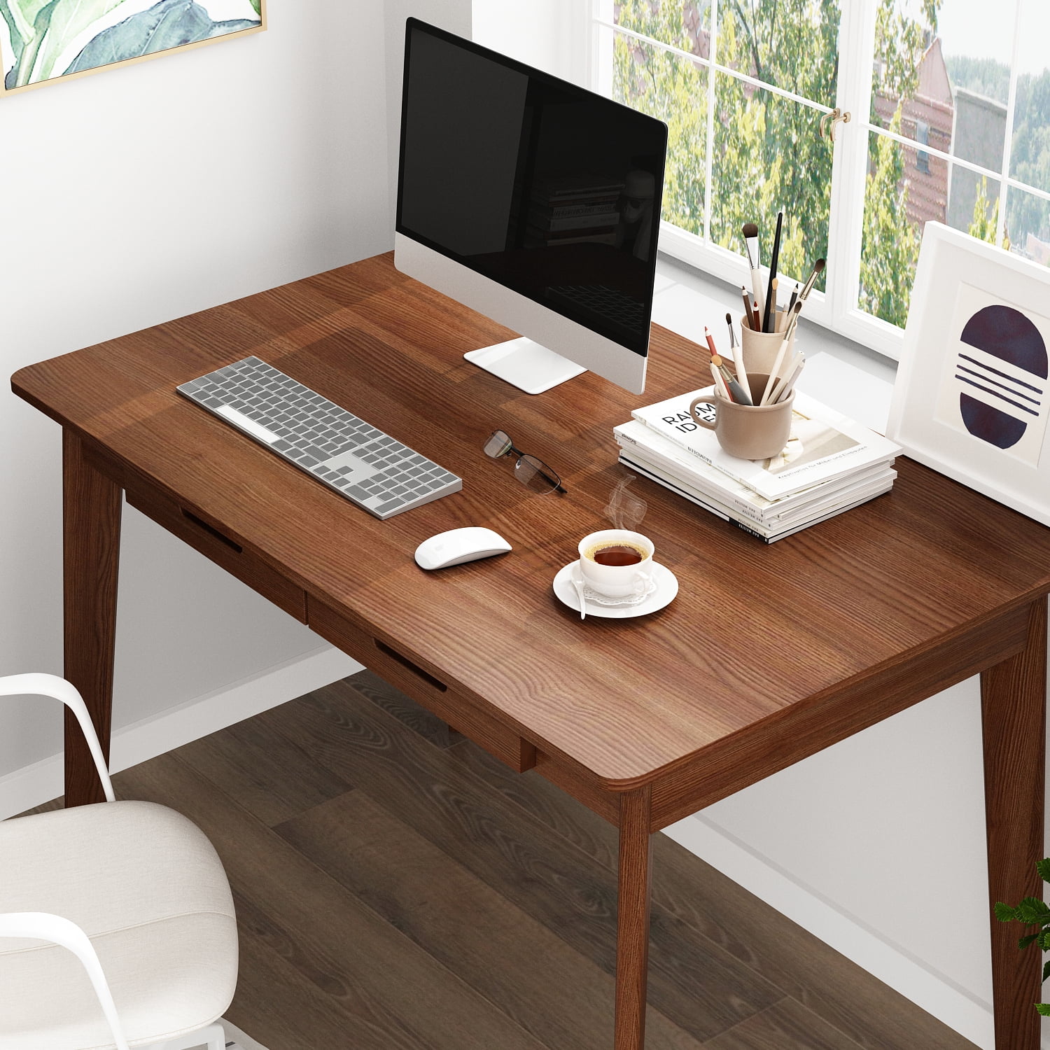 KULAGAGA Adult Desks, Single Piece with Manual, 39.4" x 21.7", Walnut, 1 Count