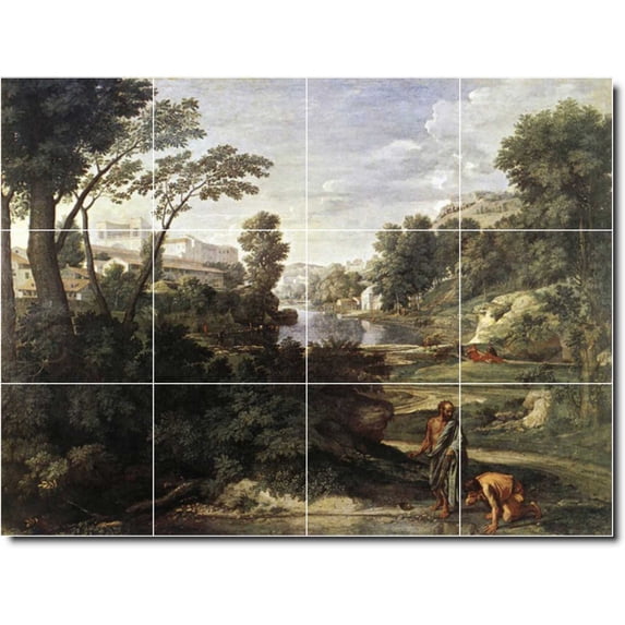 Ceramic Tile Mural-Nicholas Poussin Landscapes Painting 384. 32" w x 24" h using (12) 8 x 8 ceramic tiles