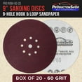thumbnail image 2 of ProductionShop Premium 9" Red 9-Hole Pattern 60 Grit Sanding Discs, Box of 20 - Dustless Hook & Loop Backing Sandpaper for Drywall Power Sanders, Coarse-Cut Abrasive - Woodworking, Sand Auto Paint, 2 of 6