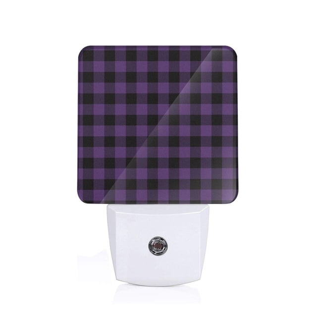 Balery Purple Black Plaid Luz Nocturna LED con Sensor Automático, Enchufe con Sensor Crepuscular, Luz Suave de 0.5W para Dormitorio, Pasillo, Baño-EU
