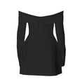 thumbnail image 4 of vigerkar Women's Sexy Bodycon Off The Shoulder Mesh Long Sleeve Elegant Cocktail Party Mini Dresses Black, L, 4 of 5