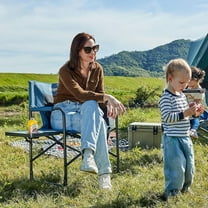 Directors Chair Camping Chairs for Adults with Side Table Folding Lawn Chairs for Adults, Directors Chairs Foldable for Outdoor Chairs for Beach, Travel, Heavy Duty Supports 300LBS, Blue/Grey