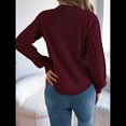 thumbnail image 4 of Suéter de Cuello Redondo para Mujer, Color Liso, Informal, Cálido, Larga Tipo Farol Vino Tinto S, 4 of 10