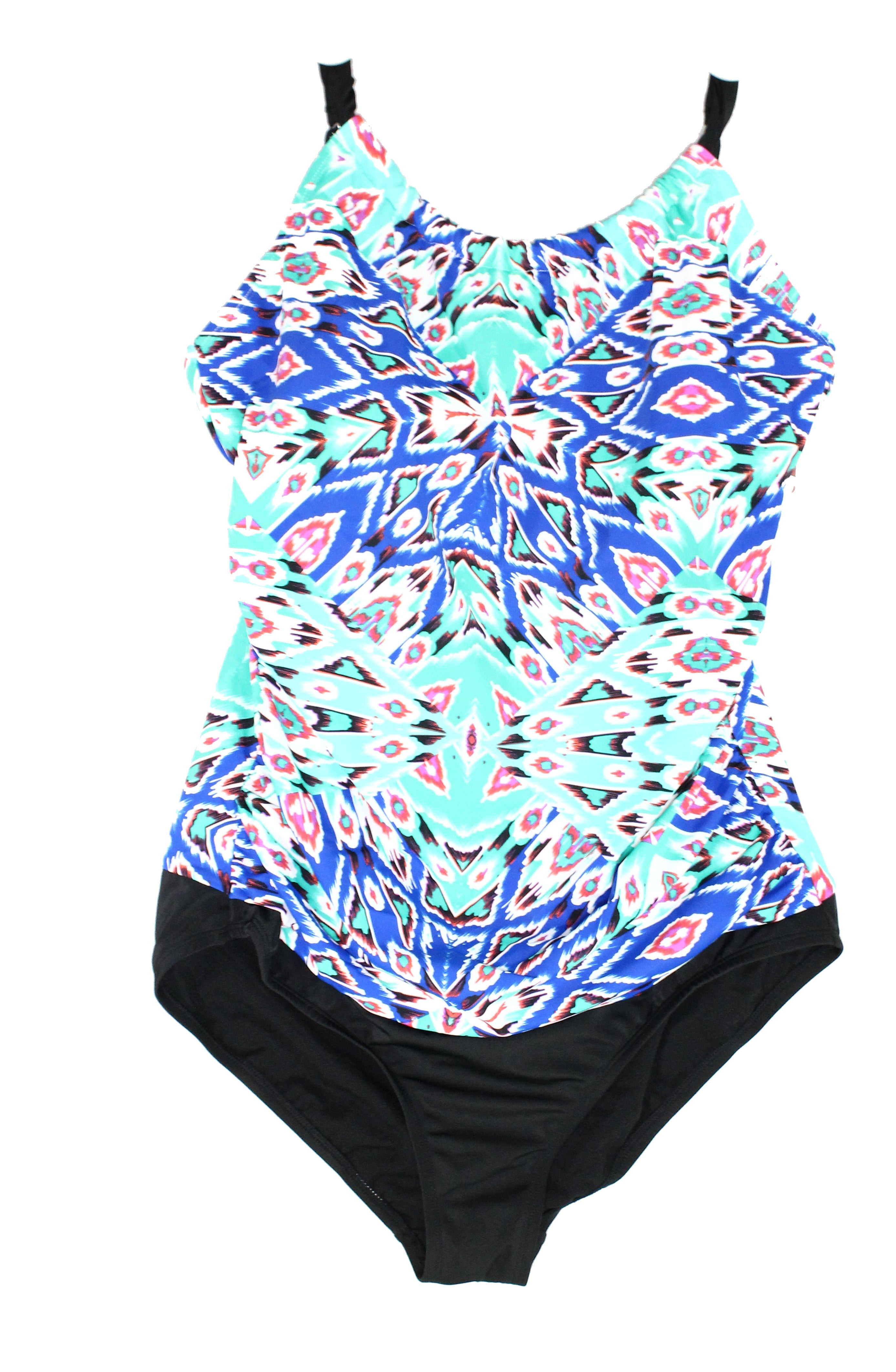 Jantzen Women's Swimwear Black Ruched Ikat One Piece 16