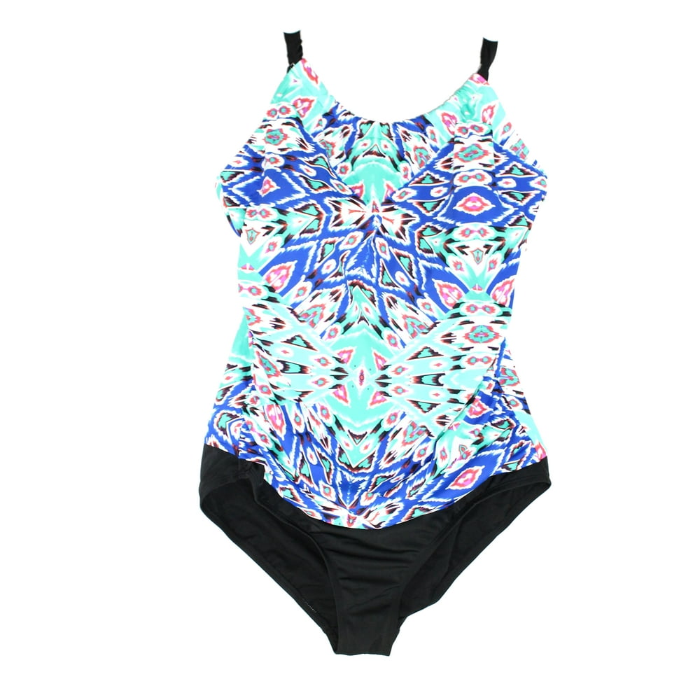 Jantzen Women's Swimwear Black Ruched Ikat One Piece 16