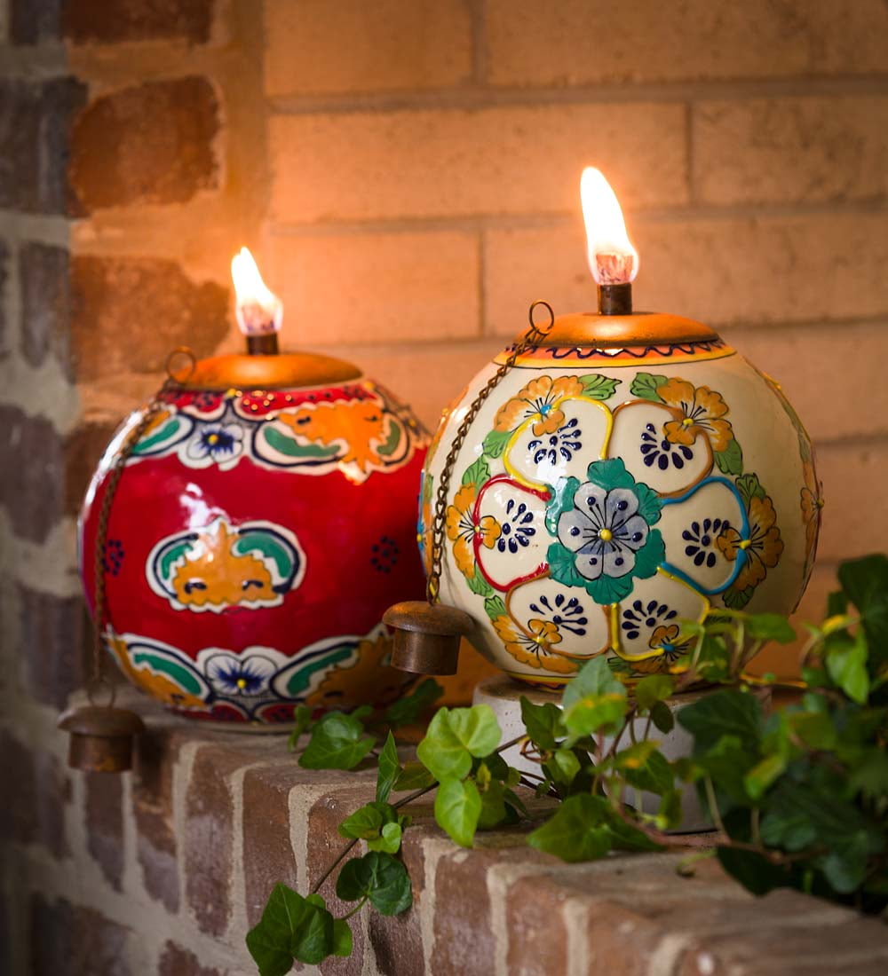 Outdoor Patio Torch Light With Hand Painted Ceramic Talavera Design Walmart Com