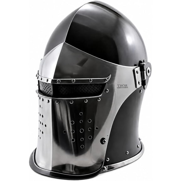 Viking Visored Barbuta Battle Knight Helmet Black Medieval Helm Armor SCA LARP Replica Costume Rustic Vintage Home Decor Gifts
