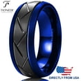 thumbnail image 4 of Tioneer Tungsten Carbide Zigzag Groove Tire Tread Design Diamond Comfort Fit Wedding Band Ring, 4 of 6