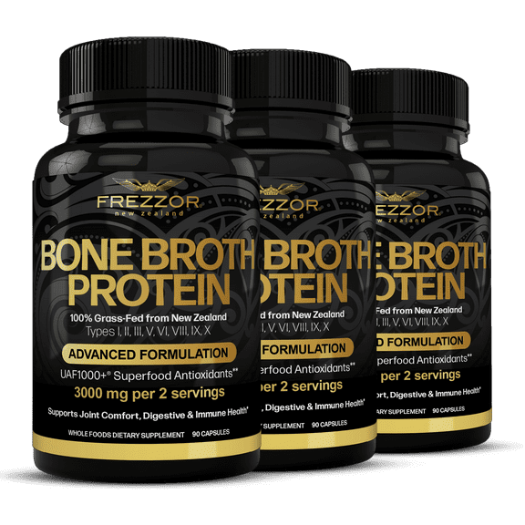 FREZZOR Bone Broth Protein Capsules Supplements for Joint, Skin, Hair & Nail Support, 270 Capsules, 3 Pack