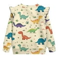 thumbnail image 6 of Xixirimido Cartoon Dinosaurs Beige Print Toddler Girls Sweatshirt Crewneck Pullover Long Sleeve Tops Blouse Graphic Sweater T-Shirt Fall Winter Clothes Ruffle Shoulder, for 5-6Y, 6 of 7