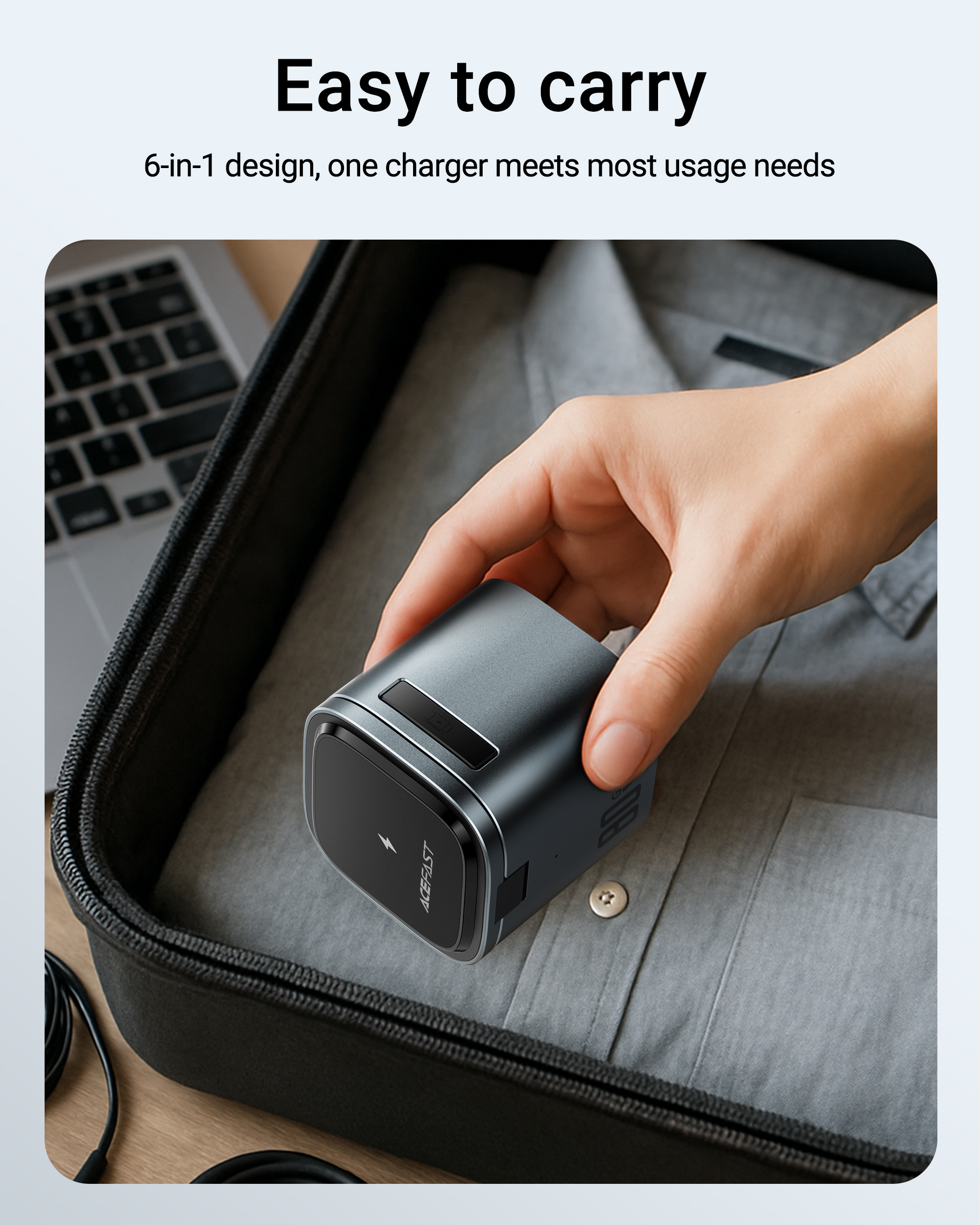 ACEFAST GaN 80W Fast Charging Station for Multiple Devices, 6-in-1 Cube Magnetic Wireless Charger with Retractable 65cm Cable for Smartphones, Laptops, iWatch and Air pods