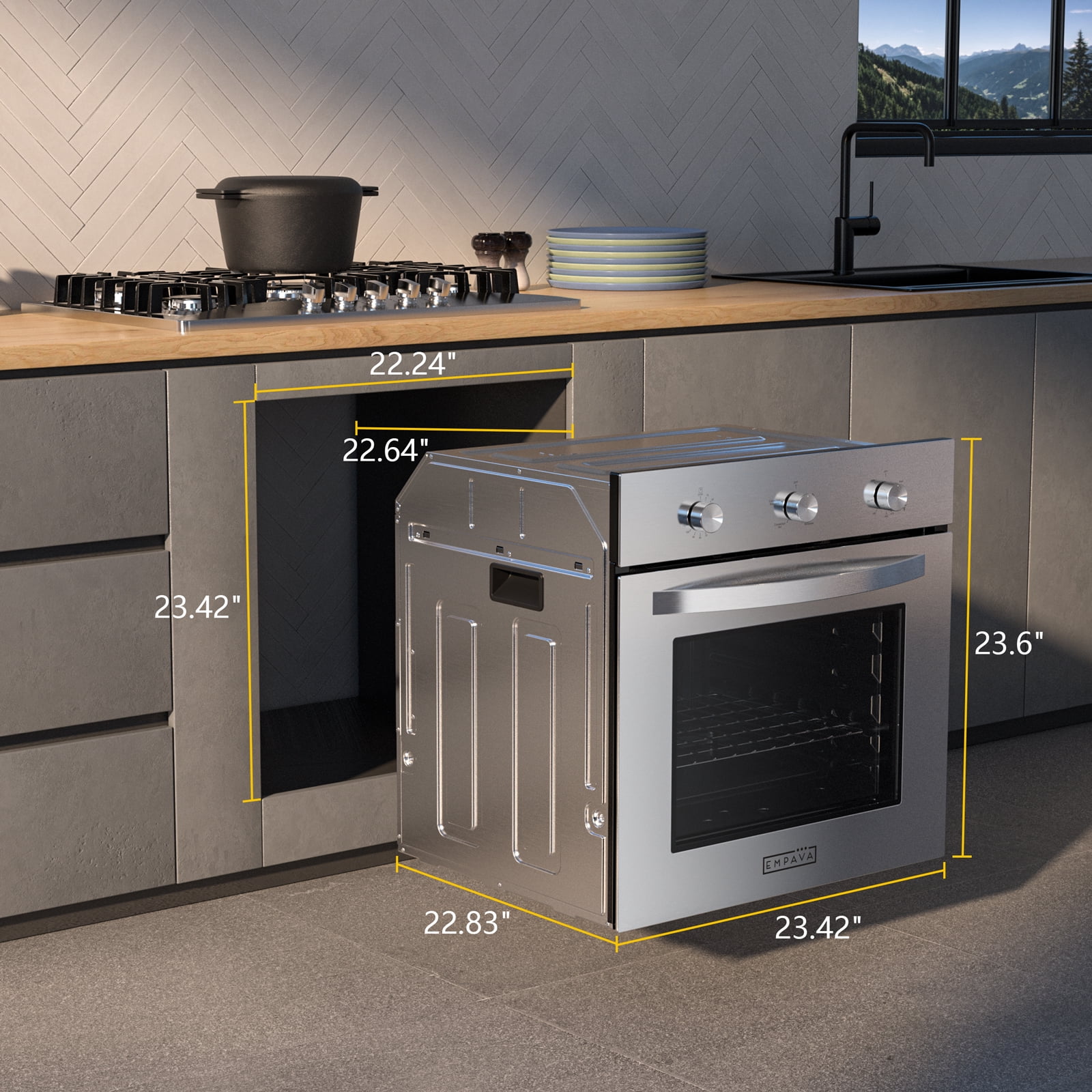 Empava 24 in. 2.3 cu. Ft. Single Gas Wall Oven - Bake Broil Rotisserie Functions with Mechanical Controls - Built-in Timer - Convection Fan in Stainless Steel EMPV-24WO08