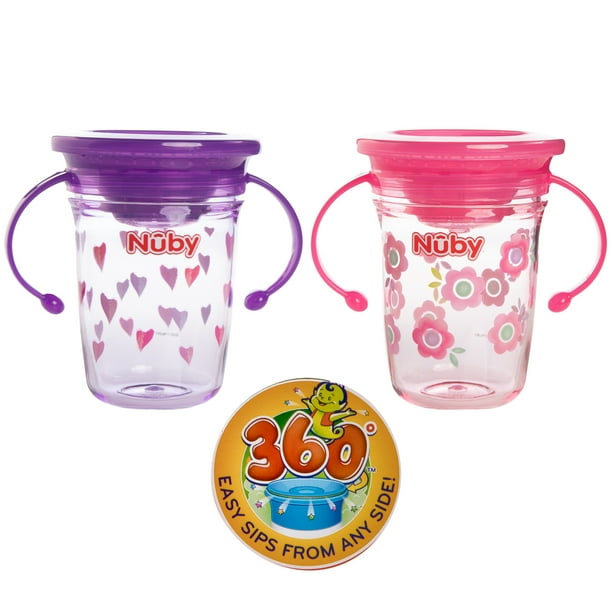 2 Nuby Sippy Cups with Handles Wonder Cup No Spill Sippy Cups For