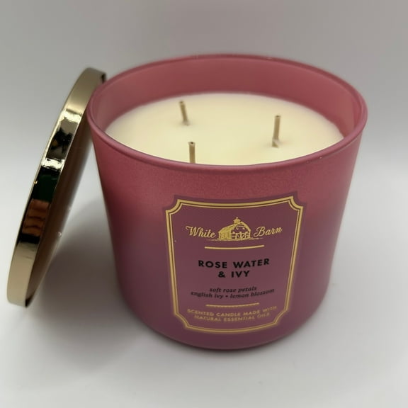 Bath & Body Works - White Barn 14.5 oz Rose Water and Ivy Scented 3-Wick Candle with Essential Oils