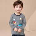 thumbnail image 2 of lnmuld Girls Tops Boys Long Sleeve Tops Winter Autumn Helicopter Print Striped Shirt Comfortable Casual Kids Tee for Toddler and Children Size:3-4 Years, 2 of 9