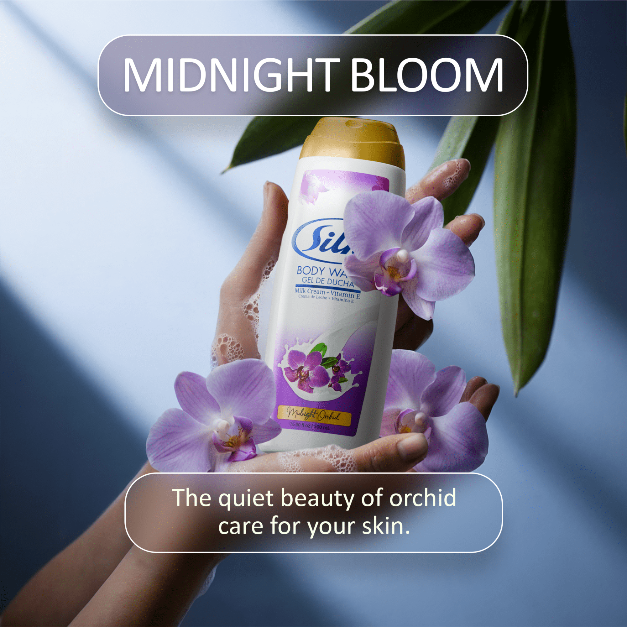 Silk Midnight Orchid Organic Body Wash Women and Men, Moisturizing Shower Gel for All Skin Types 16.9 fl oz