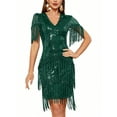thumbnail image 7 of Women's 1920s Sequin Flapper Dress Short Sleeve V Neck Roaring 20s Dress Great Gatsby Party Dance Dresses, 7 of 7