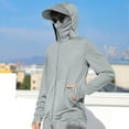 thumbnail image 2 of BiZtdJrK Sun Protection Jacket for Men Rash Guard Hooded Fishing Shirt Zip up Outdoor Hiking Long Sleeve Hoodie with Pockets Gray S, 2 of 10