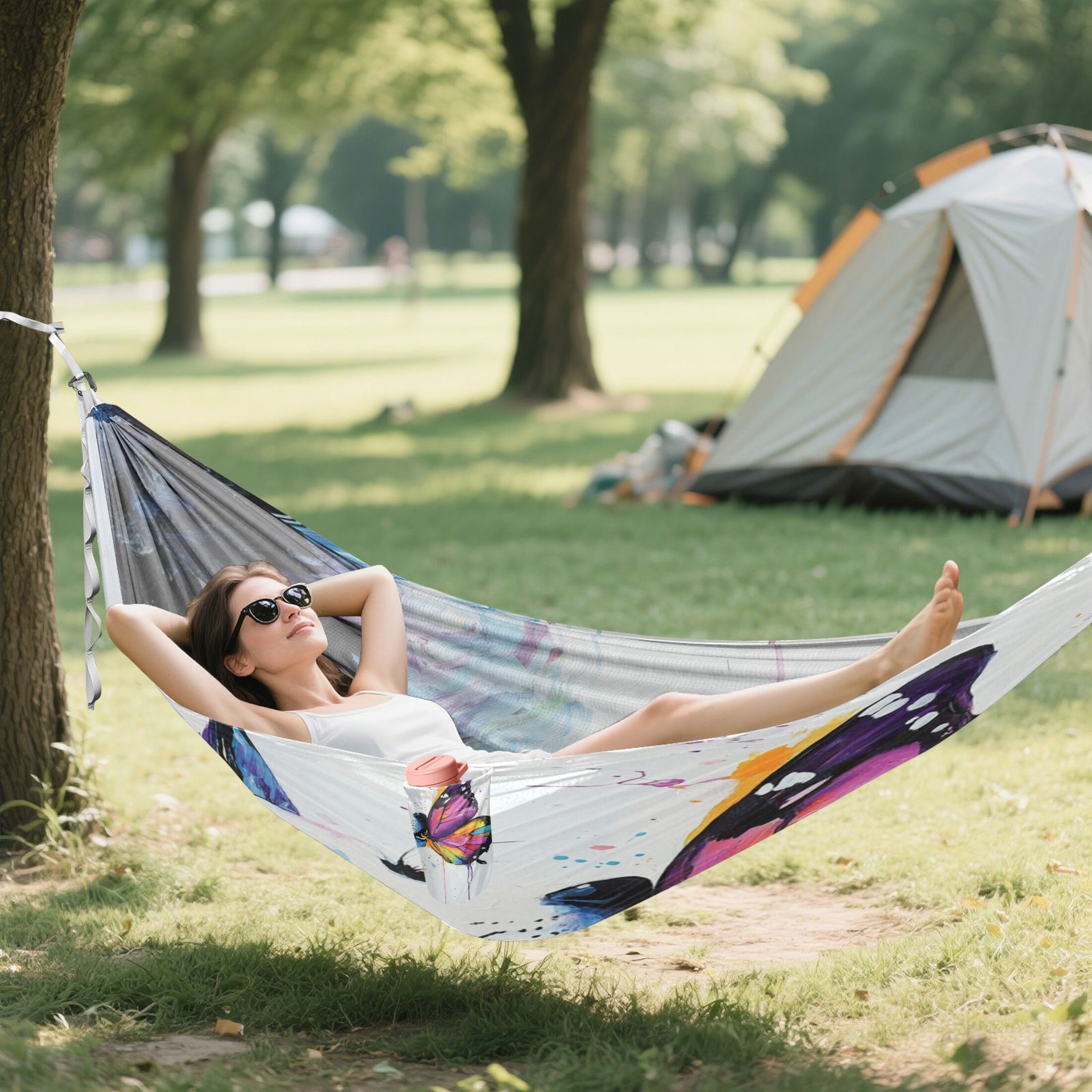 Hammock Camping Hammock Nylon Portable Hammock Travel Camping Hammock Dogs and Colorful Butterflies