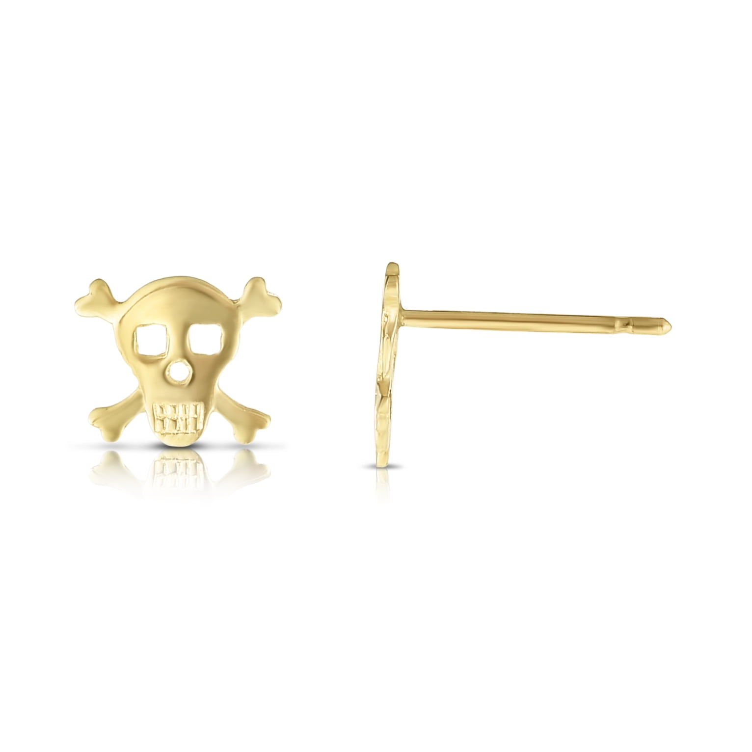 Skull Bone Skeleton Stone Stud Earrings Screw Back 14k Yellow Gold Tiny Light 