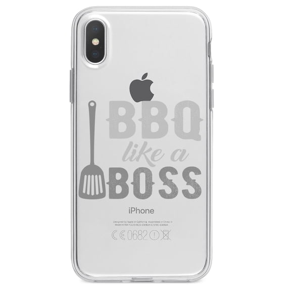 DistinctInk Clear Shockproof Hybrid Case for iPhone XR (6.1" Screen) - TPU Bumper Acrylic Back Tempered Glass Screen Protector - BBQ Like a Boss Barbecue