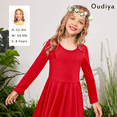 thumbnail image 5 of Oudiya Girls Long Sleeve Dress A-line Twirly Skater Casual Solid Loose Dress Red for Kids 5-6Y, 5 of 12