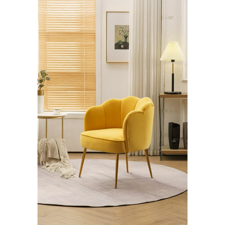 ANBAZAR Velvet Accent Chair, Club Armchair, Tufted Soft Cushion Leisure Chair, Metal Leg, Bedroom, Living Room, Salon, Yellow