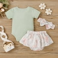 thumbnail image 6 of Girls Summer Outfits Polyester Soild Ribbed Shorts Sleeves Romper Shorts Hairband Set Toddler Summer Clothes Girls Green 6 Months-12 Months, 6 of 7