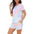 thumbnail image 4 of INSPIRE CHIC Women's Pajama Sets 2 Piece Short Sleeve Top and Shorts Loungewear Sleepwear with Pockets L Tie-dye Pink, 4 of 6