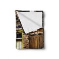 thumbnail image 2 of Rustic Soft Flannel Fleece Throw Blanket, Old Wooden Plank House with Antique Door and Windows with Stones on Rocky Street, Cozy Plush for Indoor and Outdoor Use, 50" x 60", Brown, by Ambesonne, 2 of 6