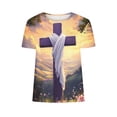 thumbnail image 4 of successthop Easter Clothes Women Cross Print Casual Short Sleeve Vacation T Shirt Crewneck Tops Summer Beach Clothes M, 4 of 5
