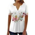 thumbnail image 2 of AOOCHASLIY Ladies Tops Clothes Women's Round Neck Loose Short Sleeve T-shirt Top Fashion Casual Floral Print Blouse Pullover, 2 of 5