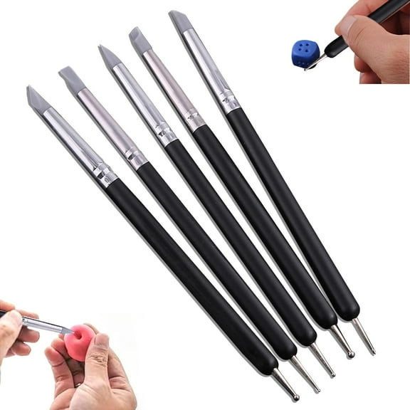 Silicone Clay Carving Tool Set, 5 PCS Professional Clay Sculpting Tools, Soft Silicone Tips for Shaping Modeling Wipe Out, Soft Rubber Tip Modelling Pen Clay Carving Tool, for Pottery Sculpture Cake