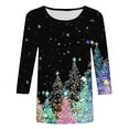 thumbnail image 5 of Cavosen Christmas Women's Shirts and Blouses 3/4 Length Sleeve Glitter Xmas Tree Print Tops Crew Neck Shirts Festival Fashion Blouse Athletic Vacation Holiday T-Shirt, 5 of 5
