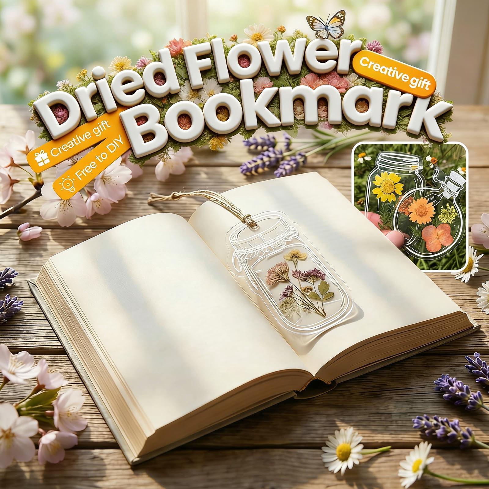 Clear Bookmark Holder Kit for Pressed Flowers, Transparent DIY Bookmark Sleeve Set for Flower Display and Book Page Marker