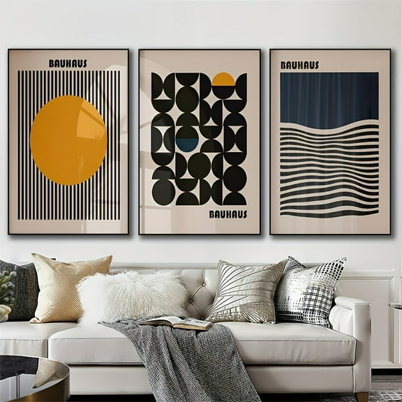 3pcs Bauhaus Style Minimalist Canvas Wall Art Deco Geometric Posters for Home Office, Living Room, Bedroom - Trendy Themed Wall Decor, Perfect for Art Lovers and Modern Home Decor - Unframed