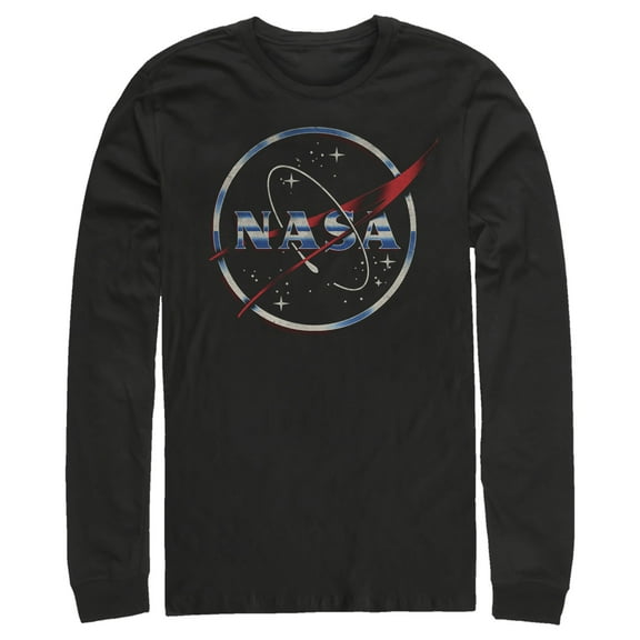 Men's NASA 80s Space Station Logo  Long Sleeve Shirt Black X Large